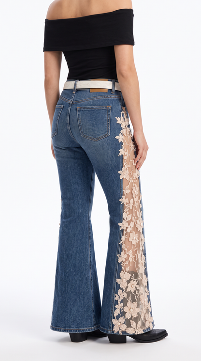 Golden Bloom Lace Flare Jeans