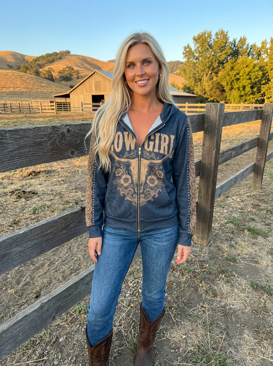 Cowgirl Mask Hoodie at the ranch